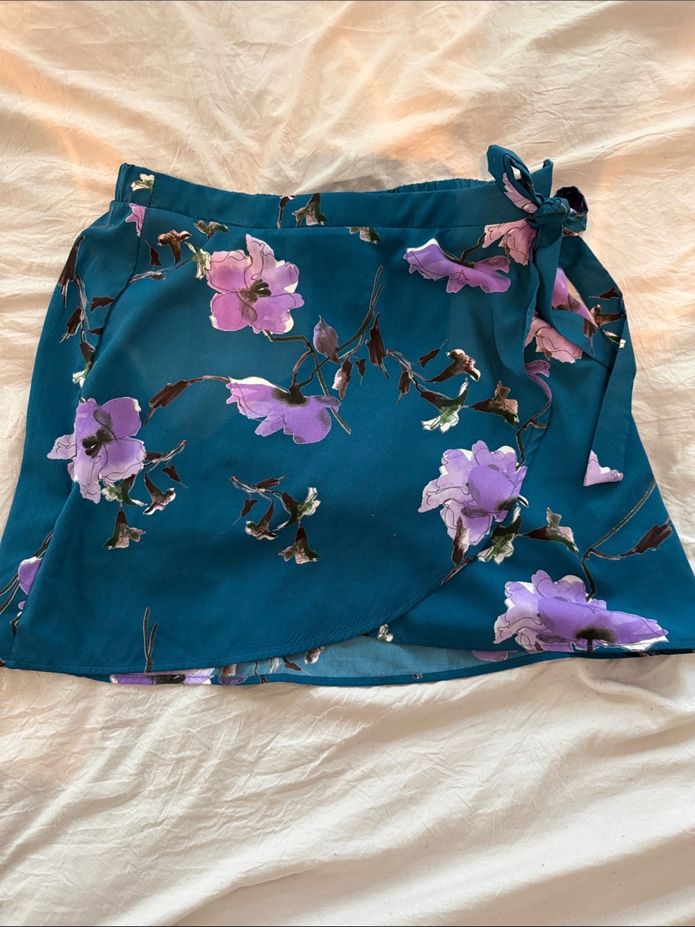 Le Lis Teal Floral Wrap Mini Skirt